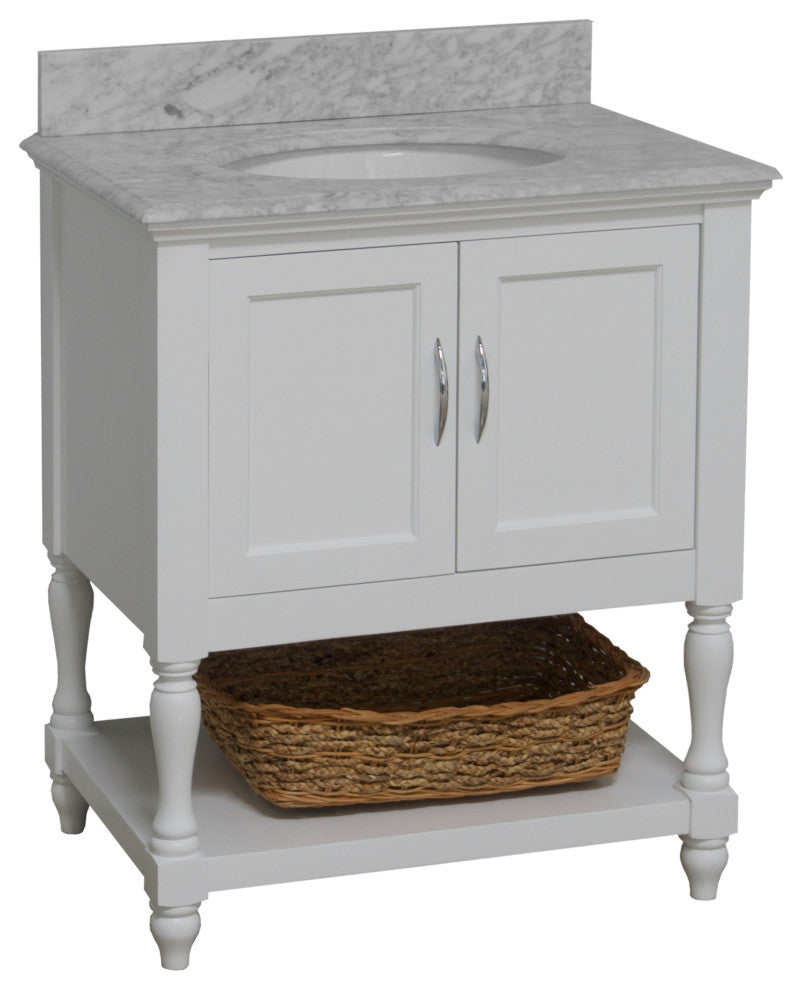 Beverly 30" Bathroom Vanity, White, Carrara Marble