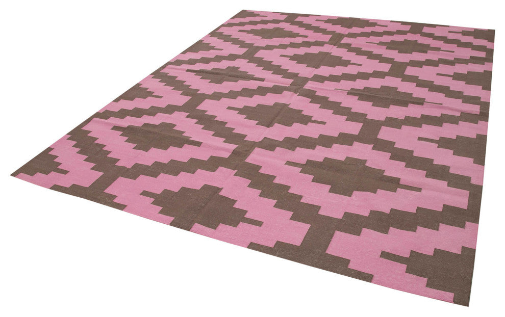 Rug N Carpet - Handmade Wool 8' 0'' x 9' 10'' Geometric Dhurrie Kilim Rug