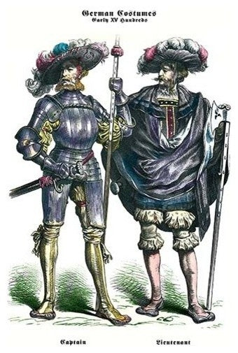 German Costumes: Captain and Lieutenant - Fine Art Giclee Print 24" x 36"