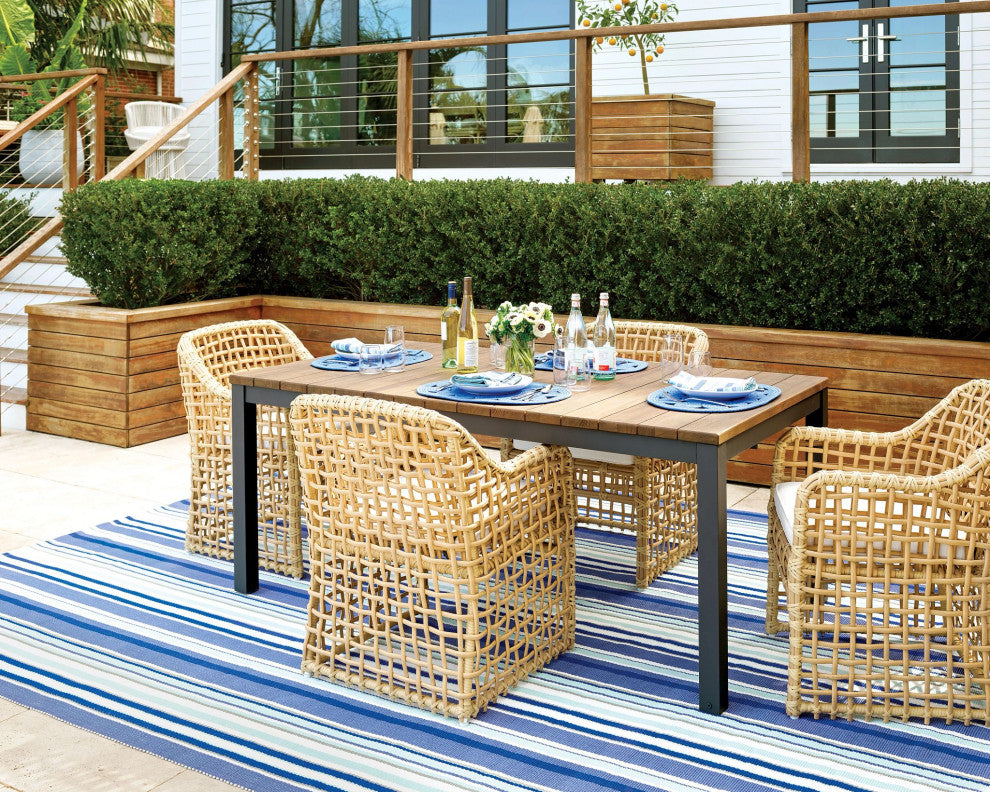 Dash & Albert Skyler Stripe Handwoven Indoor/Outdoor Rug, Blue, Runner-2'6" x 8'