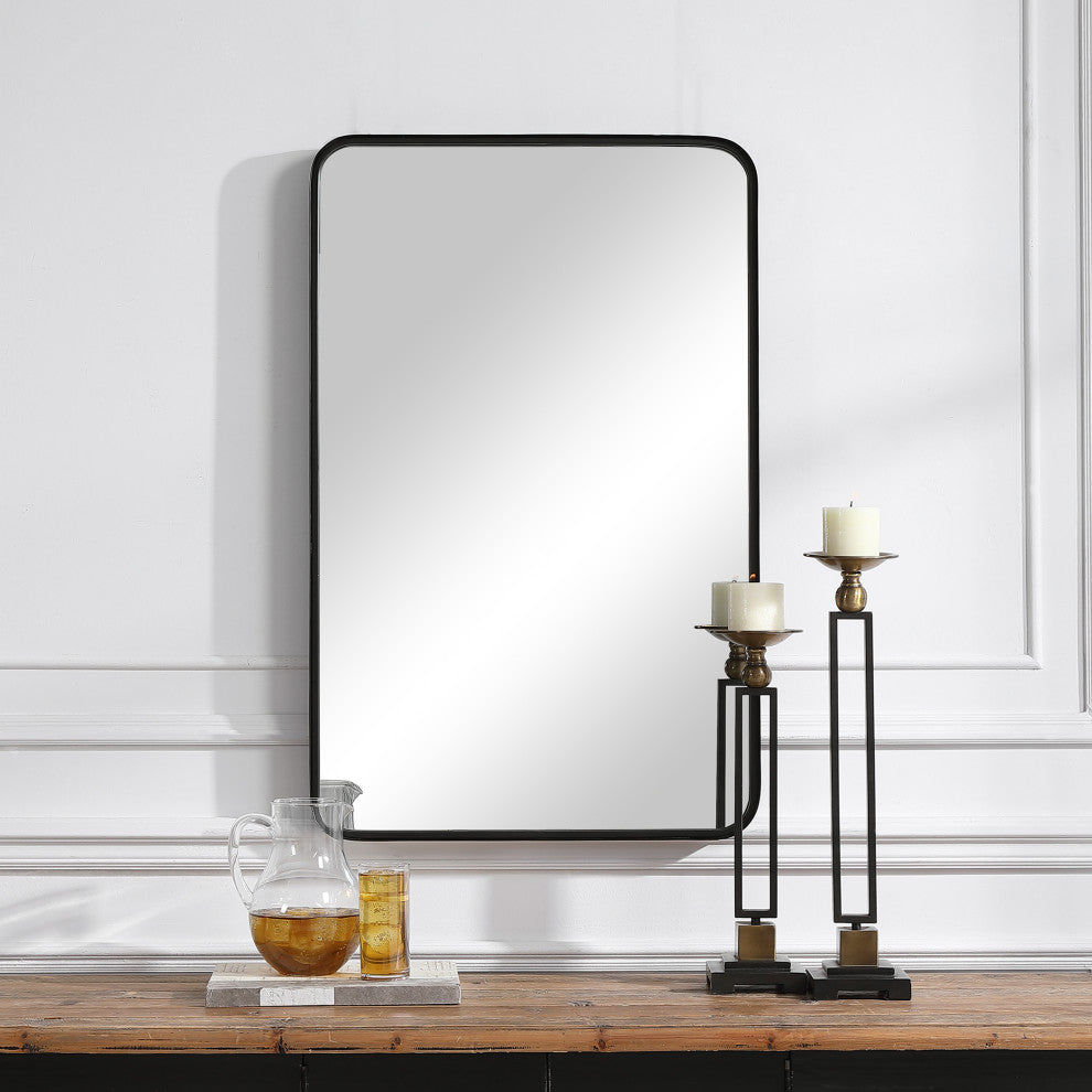 38" Industrial Black Metal Mirror