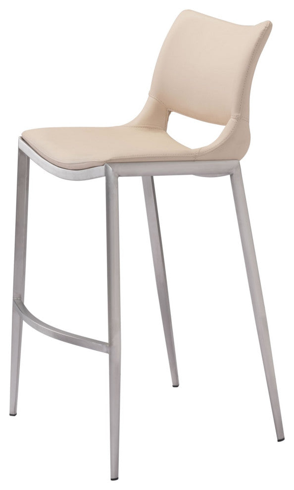 Bar Stool Chair Barstool, Set of 2, Faux Vinyl Leather, Steel, Pink, Silver