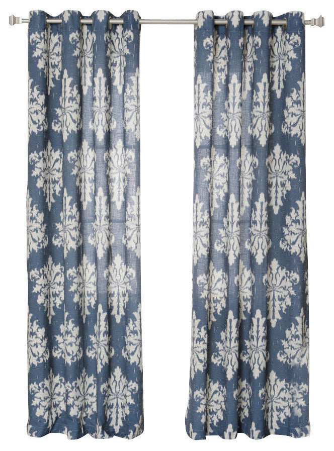 Linen Blend Medina Printed Curtains, Pair, Navy, 84"