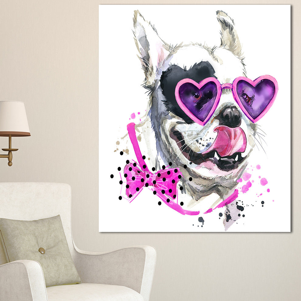 Funny Dog with Heart Glasses, Animal Canvas Wall Art, 30"x40"