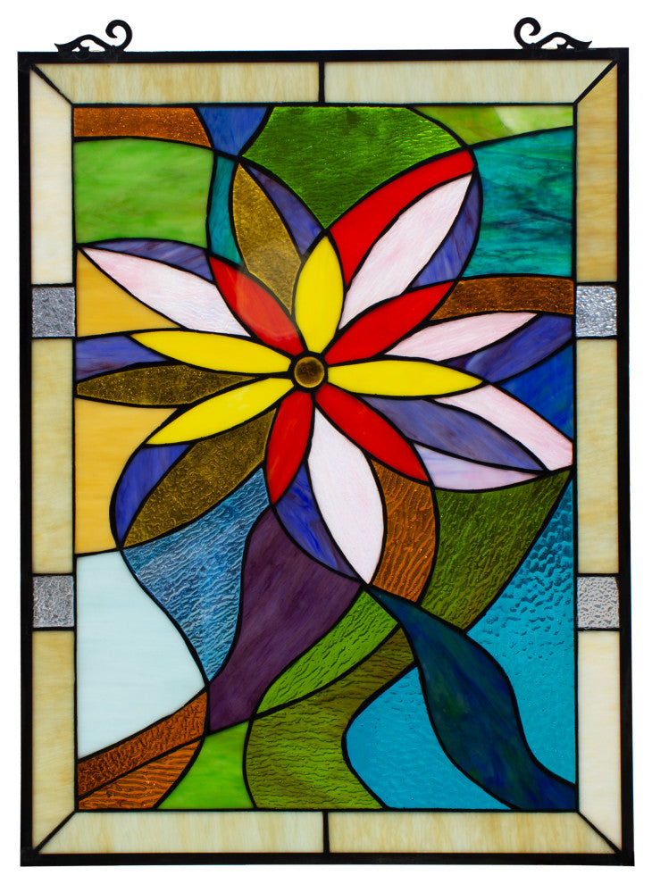 Chloe Lighting Colorful Daisy Tiffany-Style Floral Window Panel 24" Height