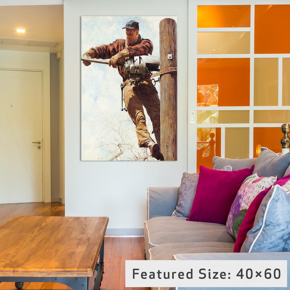 "The Lineman Gallery" by Norman Rockwell, 26x18x1.5"