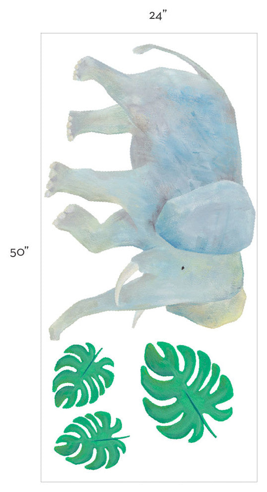 Wild Animals, Tropical Leaves Vinyl Wall Sticker, Elephant