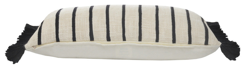 Stiped Ivory and Black Fringe Pillow