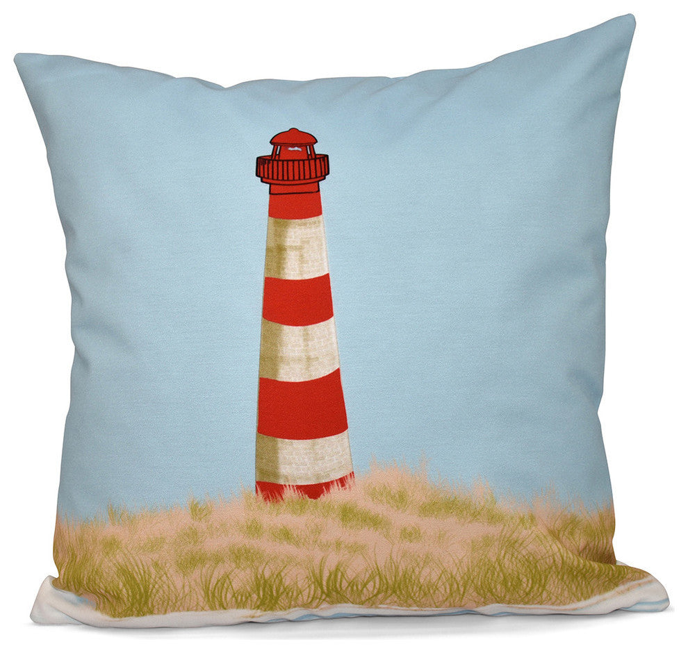 Sea Pines, Geometric Print Outdoor Pillow, Red, 20"x20"