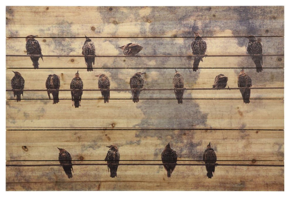 Wired Birds Digital Print on Solid Wood Wall Art