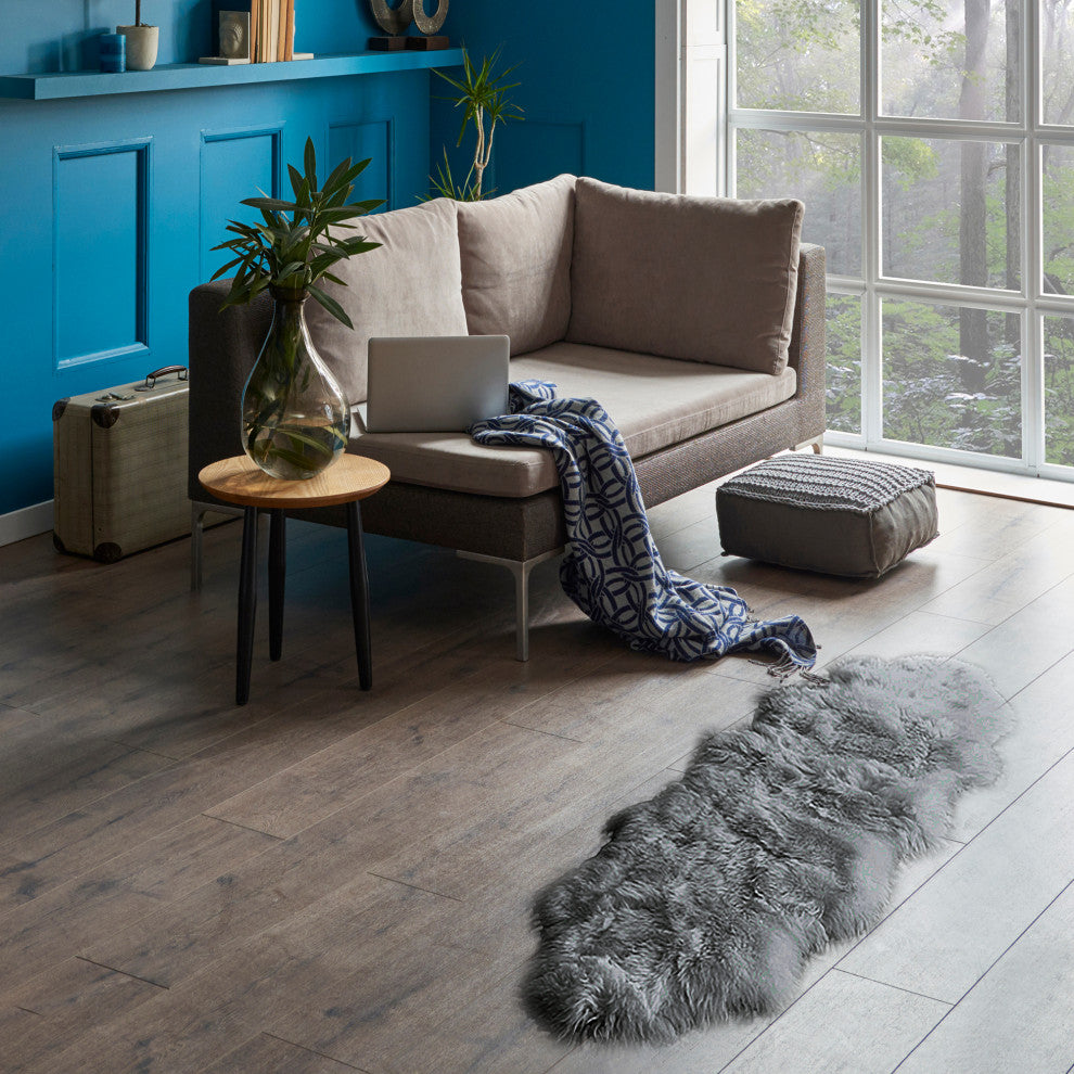 Milan Shearling Double Sheepskin Rug 2' X 6', Platinum