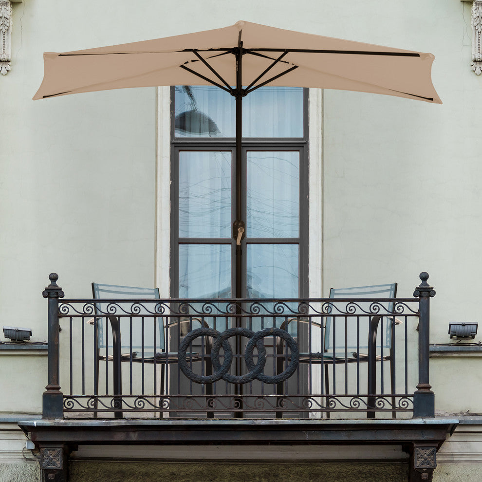 Pure Garden 9' Half Round Patio Umbrella, Sand