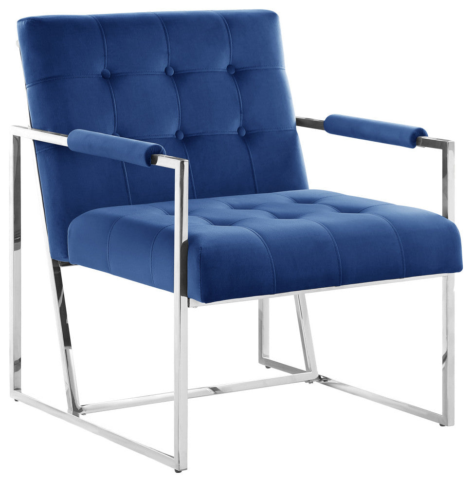 Louie Modern Arm Chair with Silver Frame, Navy Blue