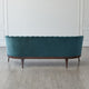 Dragonfly Aqua Blue Velvet Channel Back Sofa Vintage Style Retro Curved 3 Seat