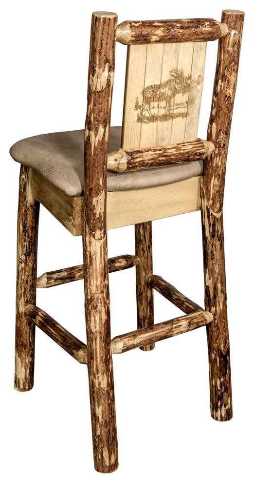 Glacier Country Counterstool Buckskin Upholstery, With Laser Engraved Moose