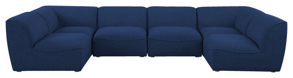 Miramar Linen Textured Fabric  6-Piece Modular U-Shaped Sectional, Navy