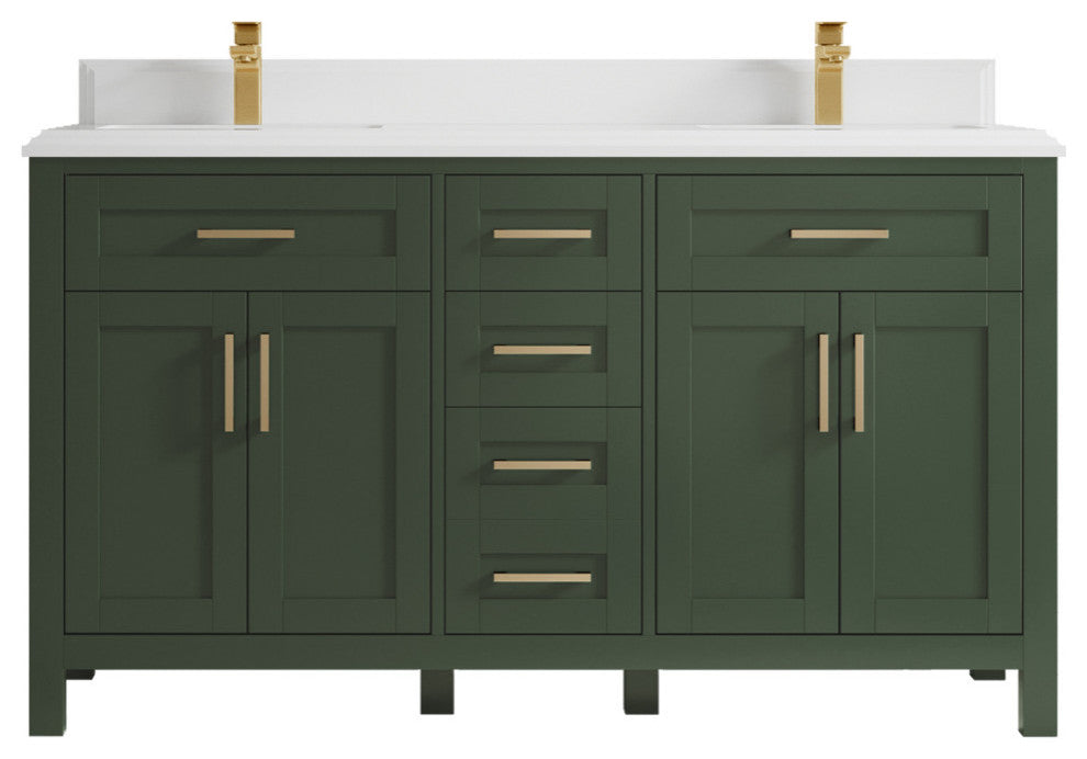 Cambridge 60 Double Bathroom Vanity in Pewter Green 1.5" White Quartz