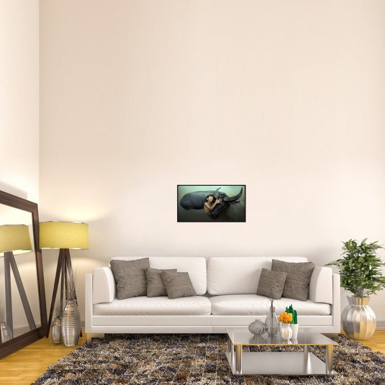 "Peaceful" Framed Canvas Giclee by Fahmi Bhs, 31x17"
