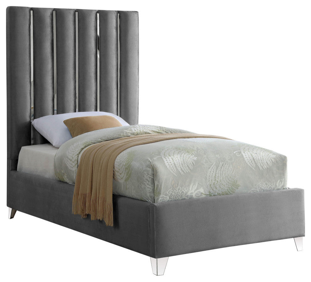 Enzo Velvet Bed, Gray, Twin