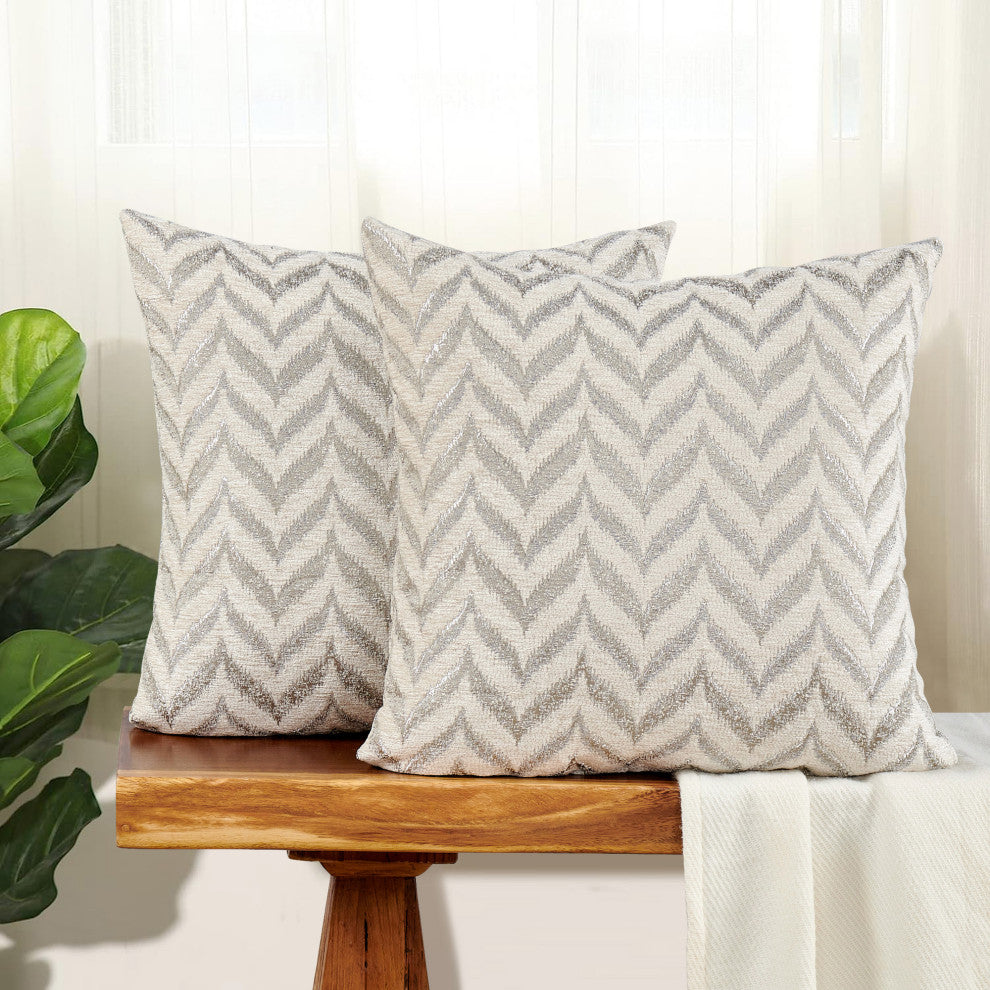 Jacquard Chenille Pillow Covers, 2-Piece Set, Silver, 20"x20"
