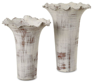Uttermost 18174 Ruffled Petal 16" Tall Porcelain Vase - Set of 2 - Distressed