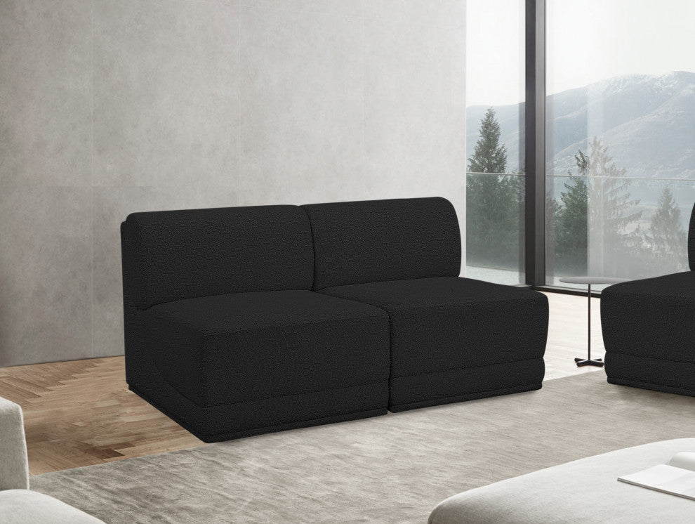 Ollie Black Boucle Fabric Straight Modular Sofa, Black, 2-Piece: 2 Armless Chair