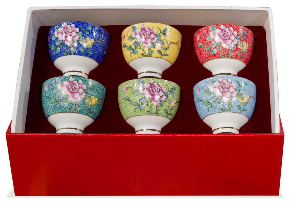 Chinese Style Porcelain Tea Cups, 6-Piece Set