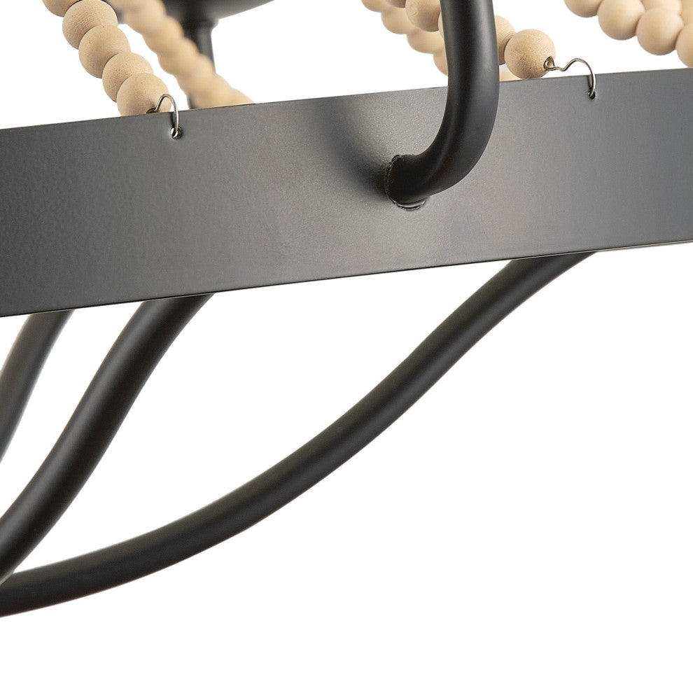 Matte Black Farmhouse Candle Chandelier With Wood Beads Design