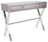 Silver Lizard Leather Console Table With Stainless Steel Legs