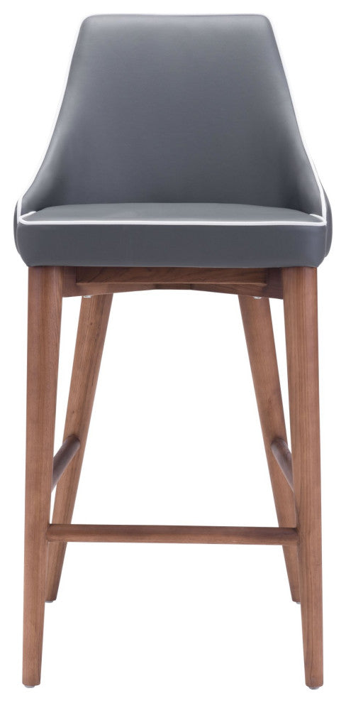 Counter Stool Chair, Fabric, Wood, Gray, Brown, Bar Kitchen Cafe Bistro