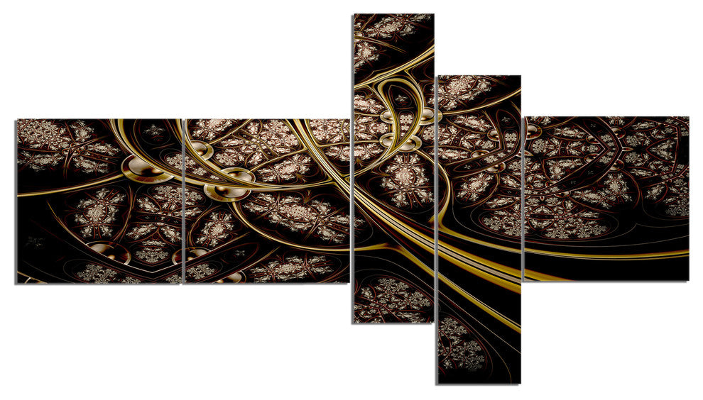Symmetrical Metallic Fabric, Abstract Print On Canvas, 60"x32", 5 panels