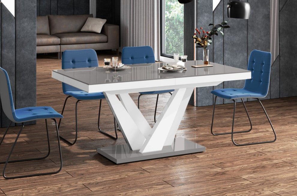 CHARA Dining Set, Grey/White/Blue