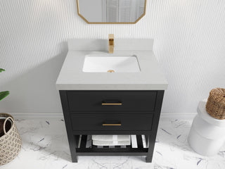 Parker 30" Single Sink Bath Vanity, Black 2" Carrara Quartz