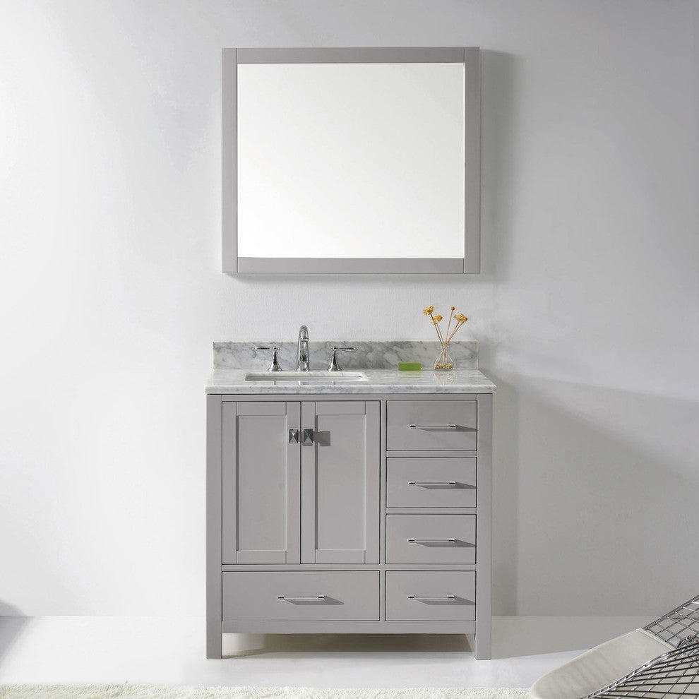 Caroline Avenue 36" Single Bathroom Vanity, Cashmere Gray With Square Sink