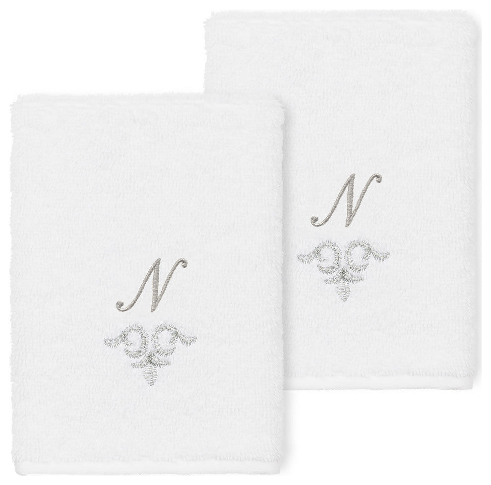 Linum Home Turkish Cotton Monica 2-Piece Embellished Washcloth Set, White