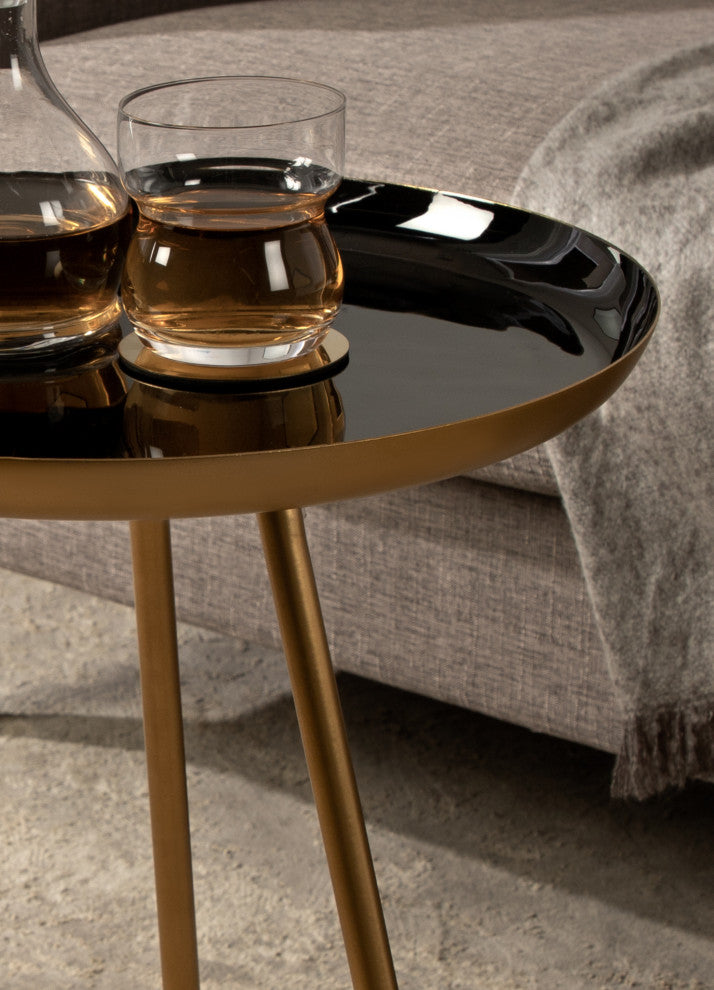 Laranya Round Metal Side Table, Black/Gold 15x15x22.5