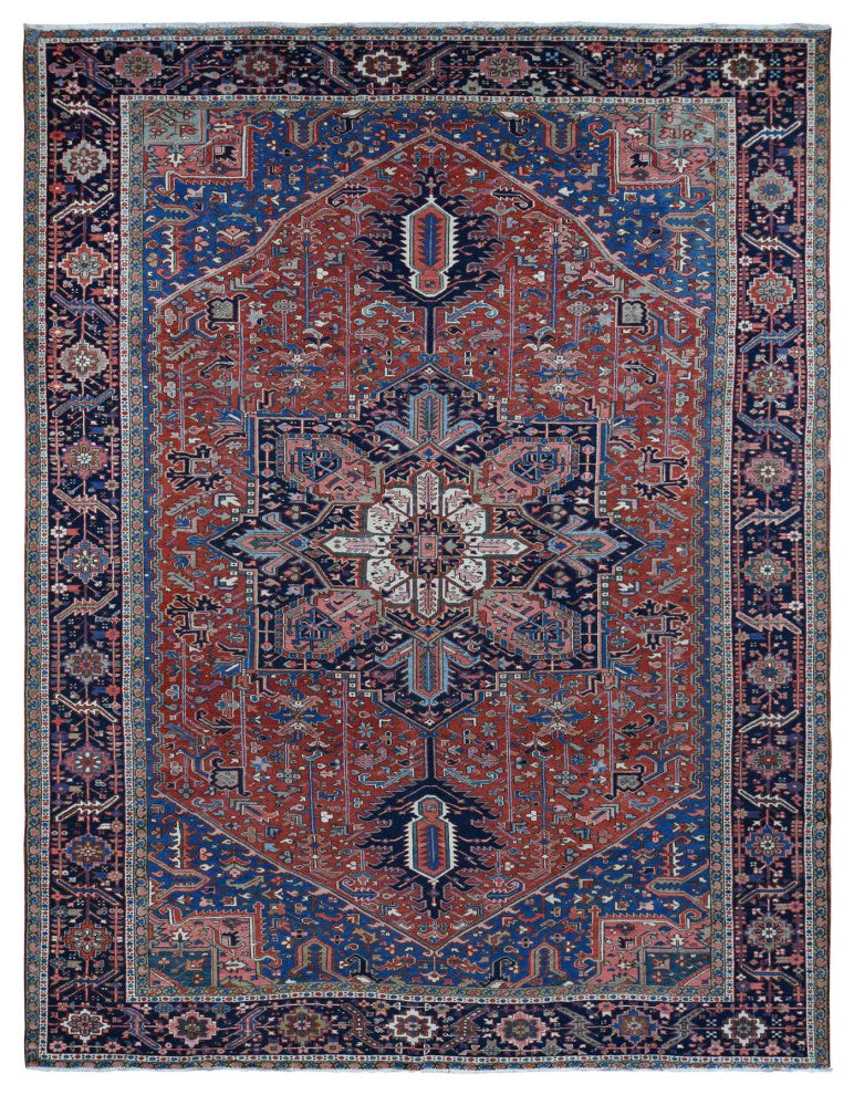 Red Antique Persian Karajeh Heriz Wool Hand Knotted Oversized Rug 12'3"x16'1"
