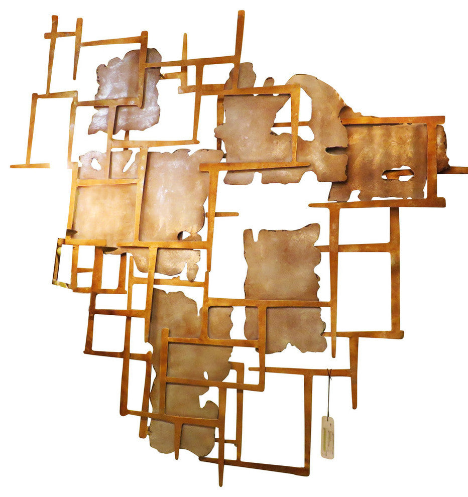 Modern Abstract Squares Gold Silver Wall Art, Contemporary Metal