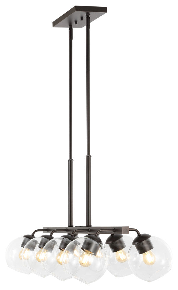 Julian 33.5" 8-Light Farmhouse Bohemian Iron/Glass Linear LED Pendant, Black