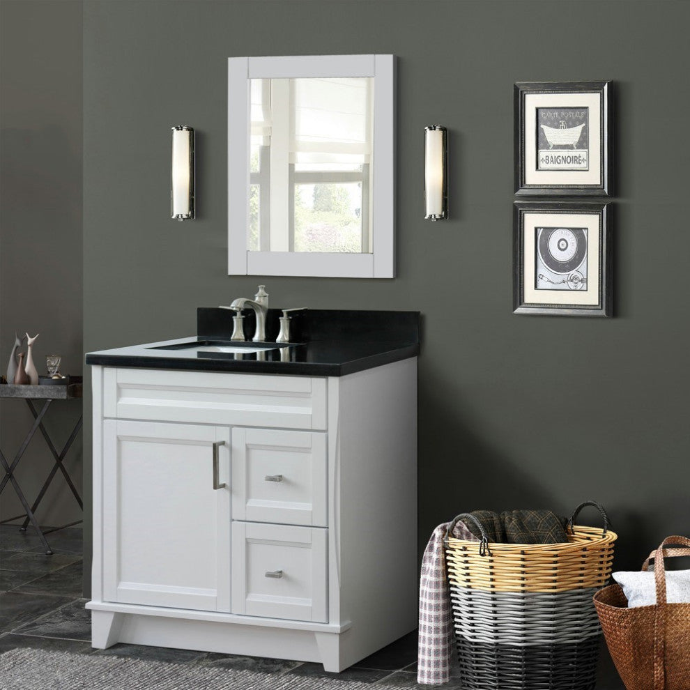 37" Single Sink Vanity, White Finish With Black Galaxy Granite