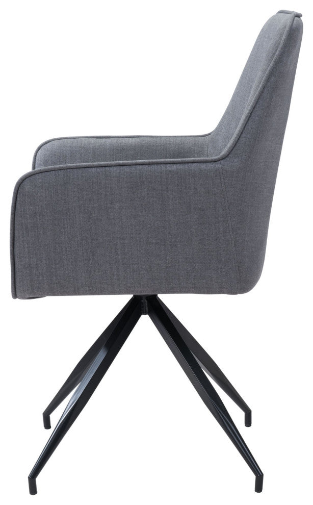 Dining Chair, Set of 2, Steel Metal, Fabric, Gray, Black, Cafe Bistro
