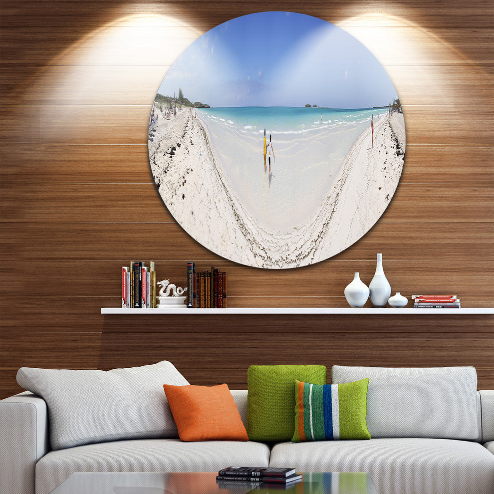 Cayo Coco Tropical Beach Panorama, Modern Seascape Round Wall Art, 23"