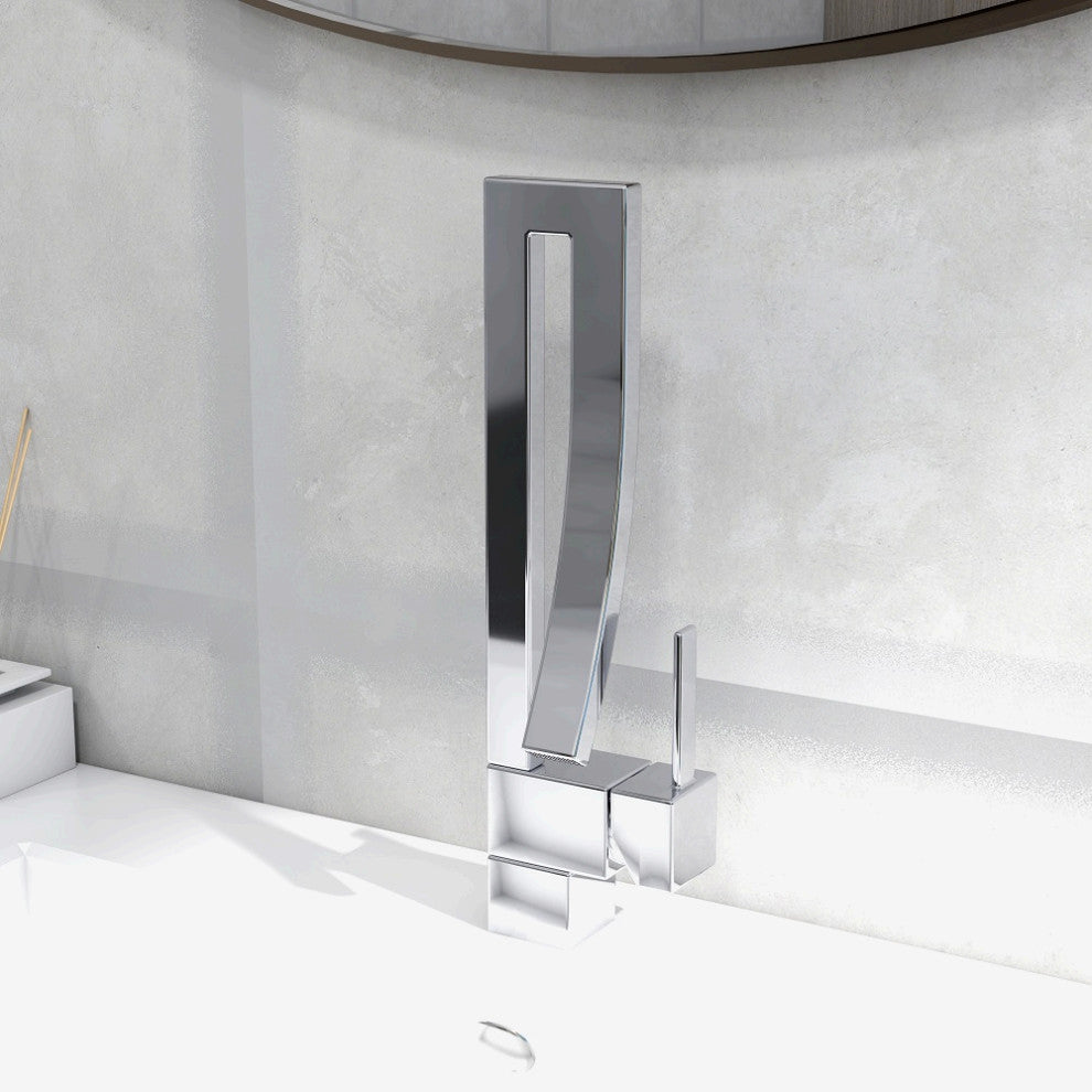 Single Handle Single Hole Bathroom Sink Faucet with Waterfall Spout, Chrome