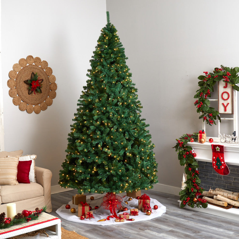 10' Northern Tip Faux Xmas Tree W/ 800 Clear LED Lights & 2200 Bendable Branches