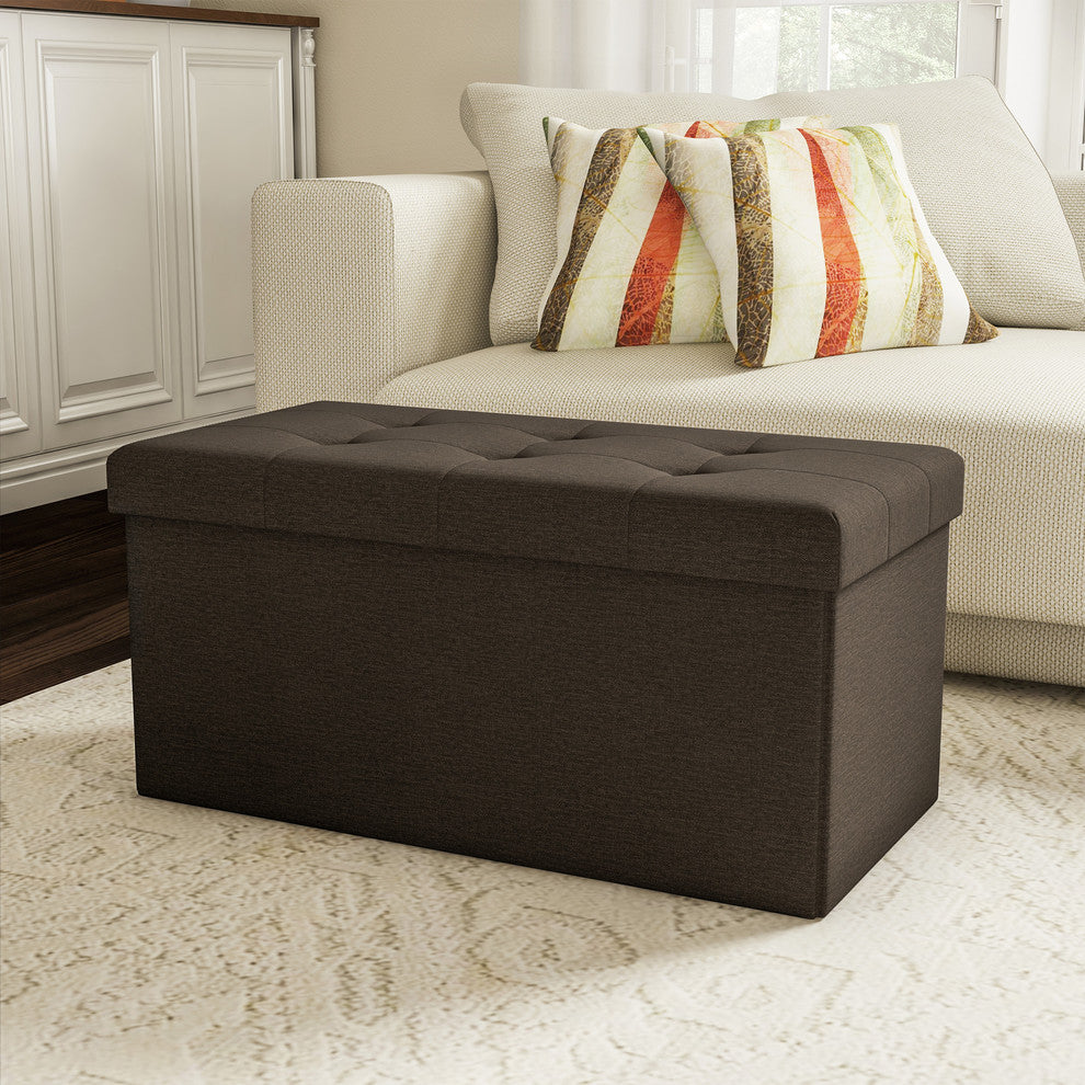 Lavish Home Large Ottoman Bench With Removable Bin, Brown