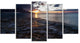 "Gloomy Sea Coast At Sunrise" Modern Seashore Canvas Art, 5 Panels, 60"x32"