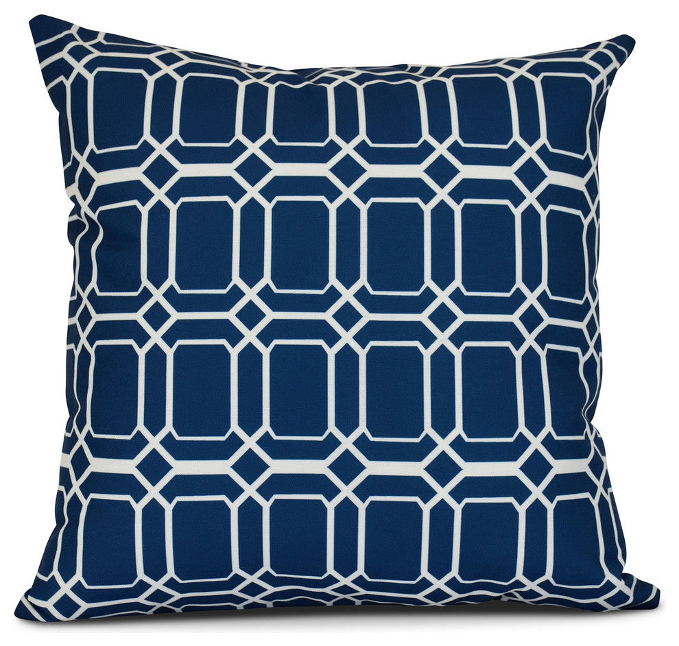 O the Fun, Geometric Print Pillow, Blue, 16"x16"
