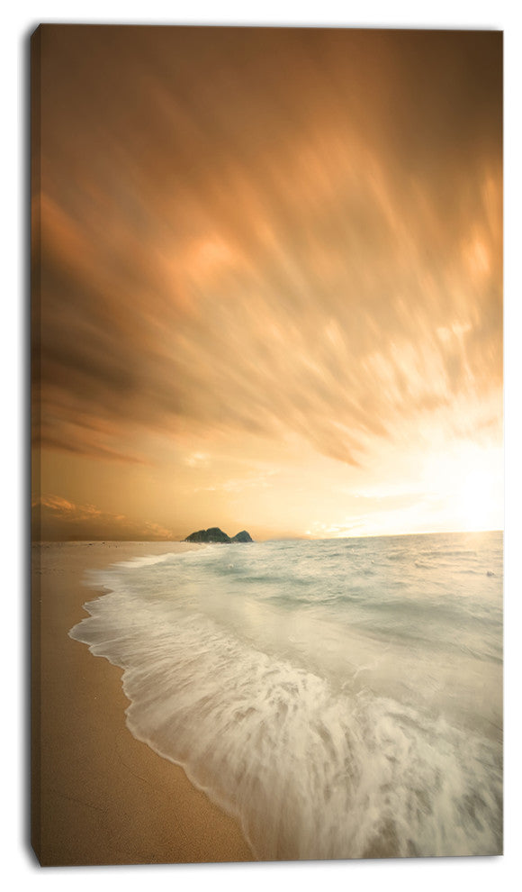 Beautiful Brown Beach at Sunset, Large Beach Canvas Wall Art, 16"x32"