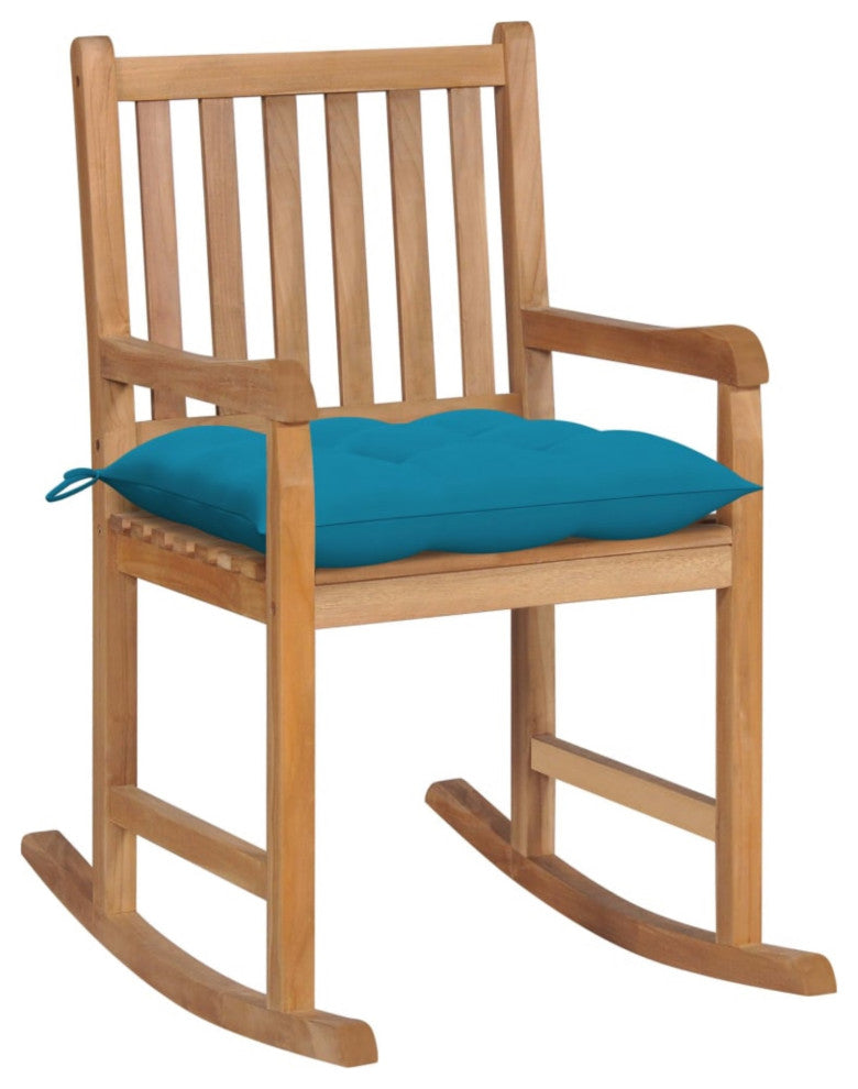 Vidaxl Rocking Chair With Light Blue Cushion Solid Teak Wood