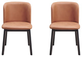 Set of 2 Upholstered Side Chairs in Camel and Black